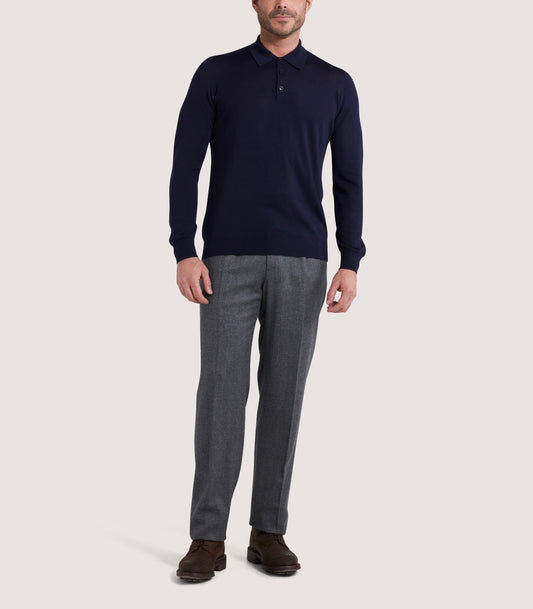 Men's Lightweight Travel Merino Long Sleeve Polo in Midnight